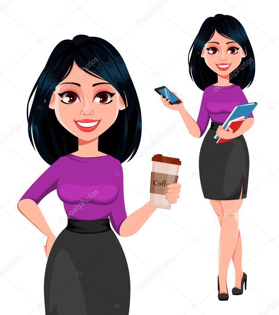 Young beautiful business woman with dark hair