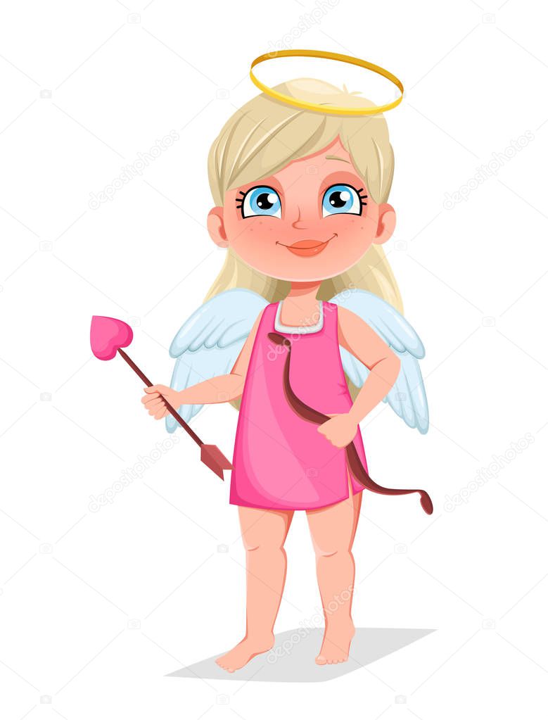 Cupid girl with bow and love arrow