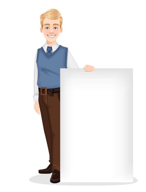 Ofis tarzı giysiler içinde başarılı bir iş adamı.