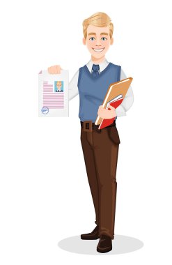 Ofis tarzı giysiler içinde başarılı bir iş adamı.