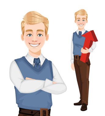 Ofis tarzı giysiler içinde başarılı bir iş adamı.