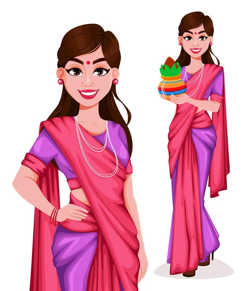 Piękny Indian woman w tradycyjne stroje — Wektor stockowy