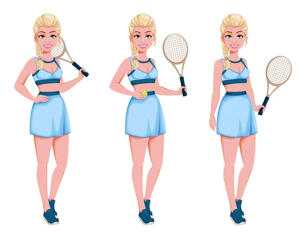 Vacker kvinna tennisspelare i sportkläder — Stock vektor