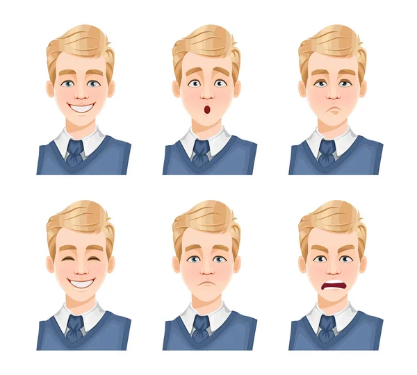 Výrazy obličeje pohledného muže s blond vlasy — Stockový vektor