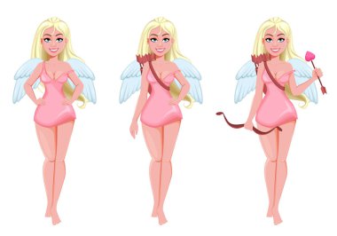 Happy Valentine's day. Attractive girl angel clipart