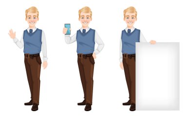 Ofis tarzı giysiler içinde başarılı bir iş adamı.