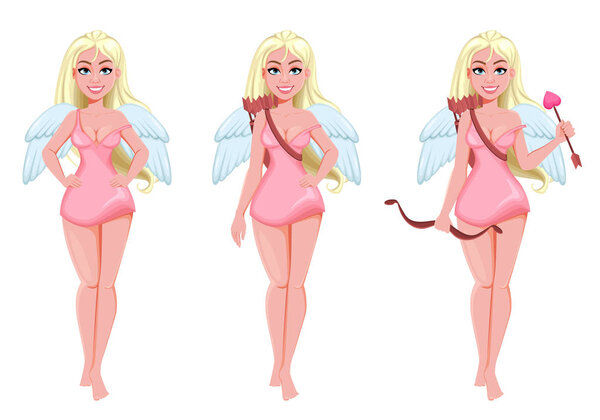 С Днем Святого Валентина. Симпатичная девушка-ангел
