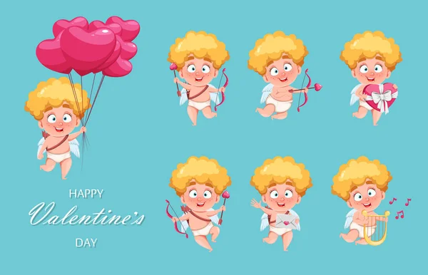 Buon San Valentino. Bambino Cupido Divertente — Vettoriale Stock