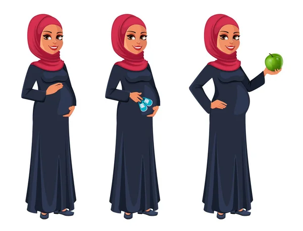 Schöne schwangere Muslimin im Hijab — Stockvektor