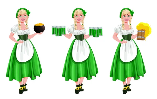 Happy St. Patricks Day, set of three poses — стоковый вектор