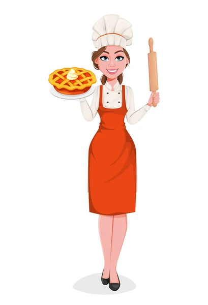 Beautiful young chef woman. Pretty cook lady — Stock Vector