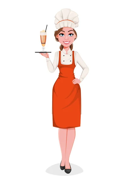 Belle jeune chef femme servant un cocktail — Image vectorielle