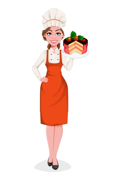 Hermosa joven chef mujer. Linda cocinera. — Vector de stock