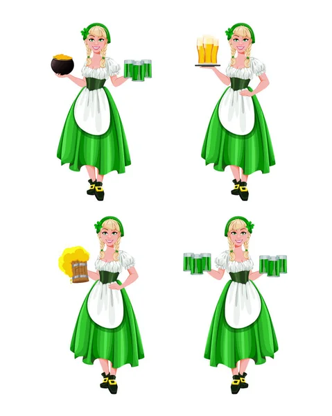Happy St Patricks Day, set of four poses — 스톡 벡터