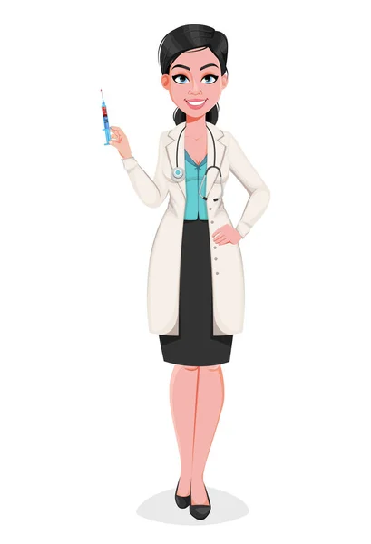 Médico médico mulher personagem cartoon — Vetor de Stock