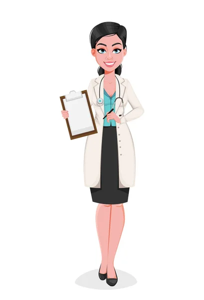 Médico médico mujer personaje de dibujos animados — Vector de stock