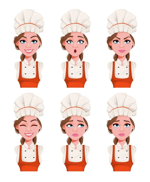Face expressions of beautiful young chef woman — 스톡 벡터