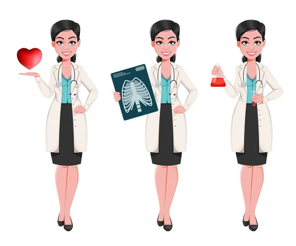 Medical doctor woman, set of three poses — 스톡 벡터