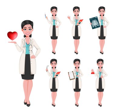 Medical doctor woman, set of seven poses