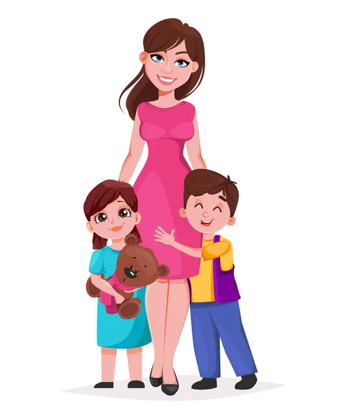 Boldog női napot! Gyönyörű anya a gyerekeivel. — Stock Vector