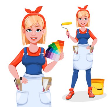 Tekerlekli ressam kadın. Güzel bayan ressam.