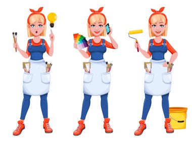 Tekerlekli ressam kadın. Güzel bayan ressam.