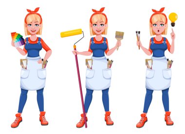 Tekerlekli ressam kadın. Güzel bayan ressam.