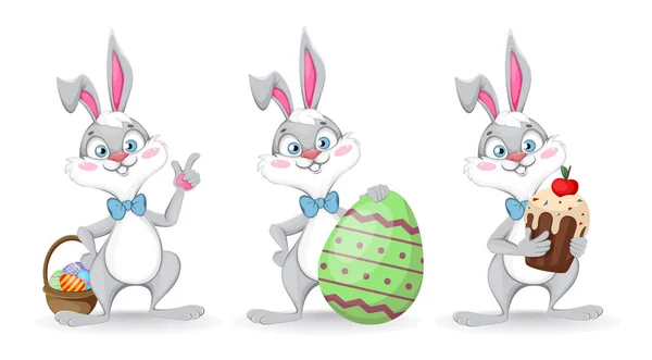 Frohe Ostern. Lustige Karikatur Kaninchen, set — Stockvektor