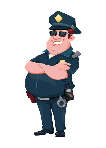 Oficial Policía Personaje Alegre Dibujos Animados Ilustración Vectorial Aislada Sobre — Vector de stock