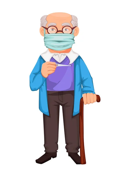 Elderly Man Wearing Protective Mask Prevent Infections Respiratory Diseases Coronavirus — Stock Vector