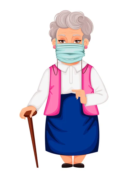 Elderly Woman Wearing Protective Mask Prevent Infections Respiratory Diseases Coronavirus — Stock Vector