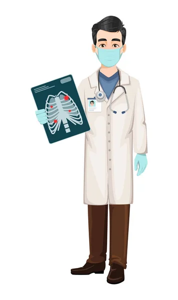 Coronavirüs Salgını Sırasında Hastanede Çalışan Doktor Covid Tıbbi Doktor Çizgi — Stok Vektör