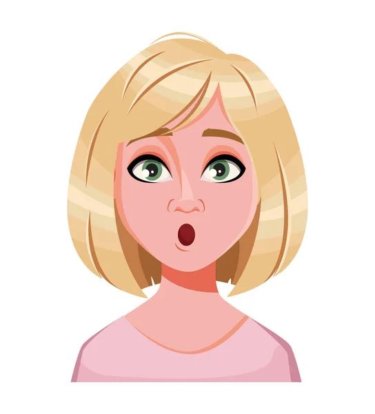 Face Expression Beautiful Blonde Woman Surprised Female Emotion Cute Lady — Stock Vector