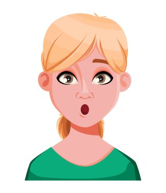 Güzel bir doktorun yüz ifadesi, şaşırmış. Kadınsal duygular. Sevimli çizgi film karakteri. Vektör illüstrasyonu beyaz arkaplanda izole edildi.