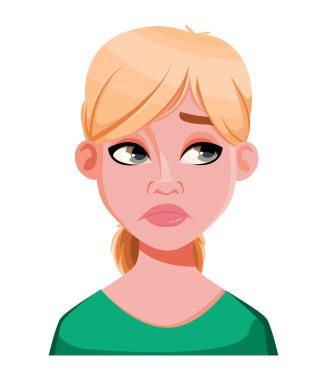 Güzel bir doktorun yüz ifadesi, hayal kırıklığına uğramış. Kadınsal duygular. Sevimli çizgi film karakteri. Vektör illüstrasyonu beyaz arkaplanda izole edildi.