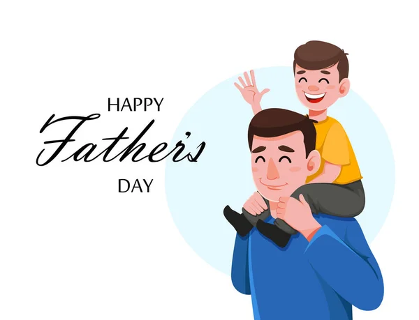 Šťastné Přání Dni Otců Hezký Táta Drží Svého Syna Ramenou — Stockový vektor