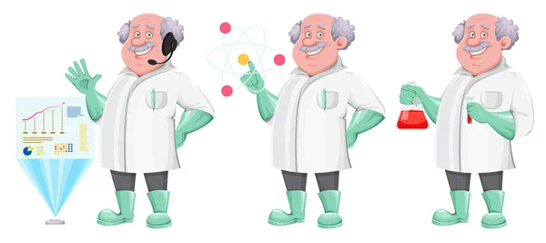 Profesor Personaje Dibujos Animados Conjunto Tres Poses Utilizable También Como — Vector de stock