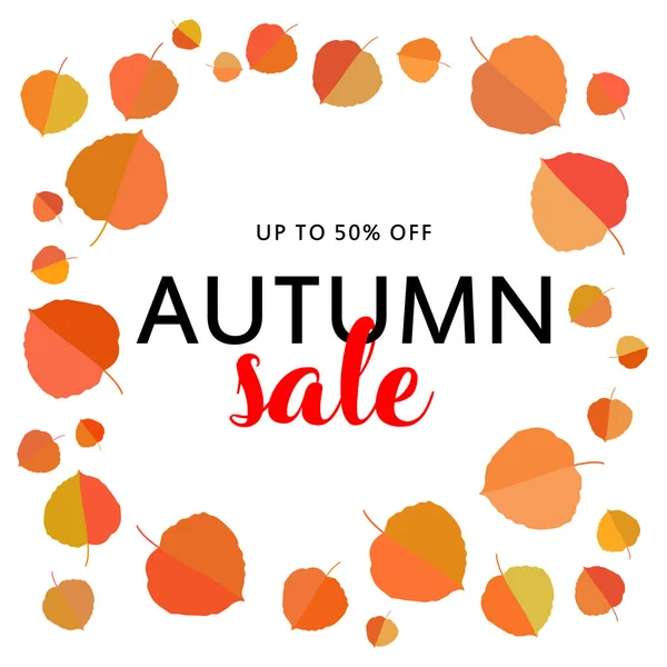 Autumn sale banner with fall leaves on white background. — Stock Vector