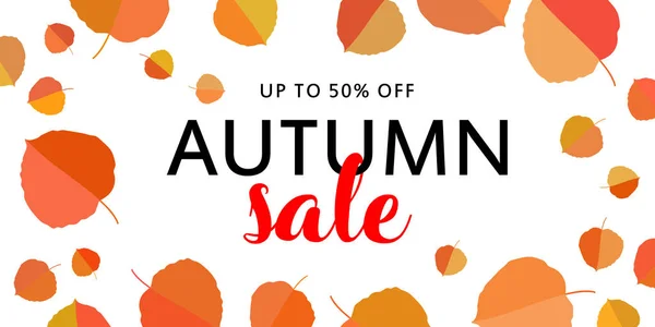 Autumn sale banner with fall leaves on white background. — Stock Vector