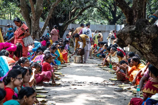 Shantipur Bengala Occidental India Marzo 2020 Los Indios Reciben Comida — Foto de Stock