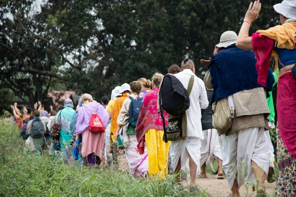 Mayapur Bengala Ocidental Índia Março 2020 Grupo Internacional Peregrinos Roupas — Fotografia de Stock