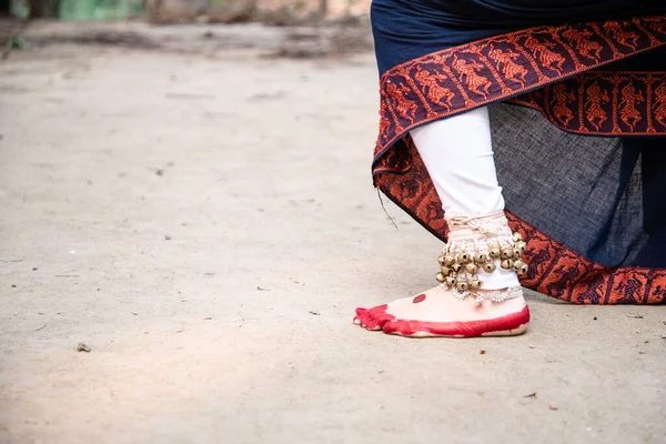 Danza Forma Pies Clásicos Indios Con Ghungru Cierra Copia Espacio — Foto de Stock