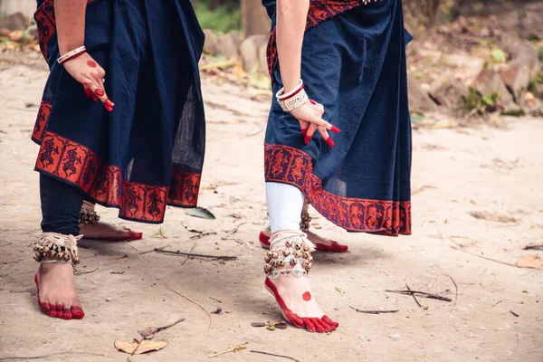 dance form indian classical feet with ghungru. close up, copy space. classical Indian culture and traditions. Odissi dancer