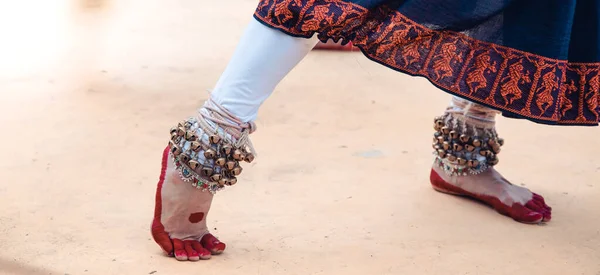 Danza Forma Pies Clásicos Indios Con Ghungru Cierra Copia Espacio — Foto de Stock