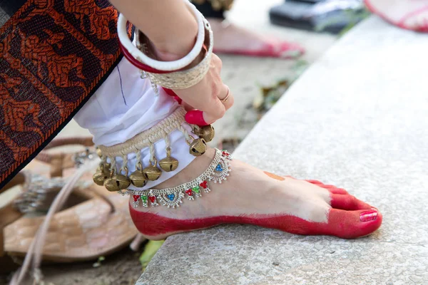 Танець Утворює Класичні Ноги Індіанця Ґунґру Закрийся Копіюй Простір Класична — стокове фото