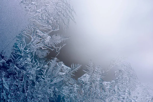 Fondo Escarcha Abstracto Heladas Helados Cristales Hielo Natural Frostwork Ventana —  Fotos de Stock