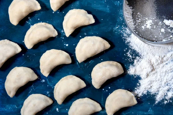 Rauwe Knoedel Met Aardappelen Bereidingsknoedels Rauw Varenyky — Stockfoto