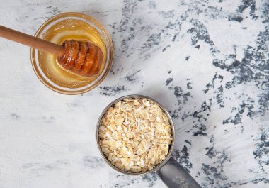 Cilt bakımı ve vücut için ev yapımı kozmetik malzemeleri. Üst görünüm.