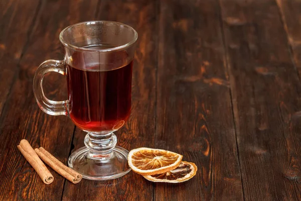 Compote or tea with fruit ingridients, dried orange, cinnamon. Copyspace — Stock Photo, Image