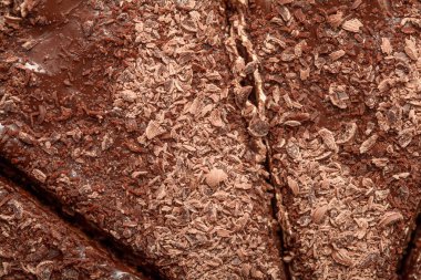 Çikolatalı kek krem closeup, üstten görünüm ile dilim